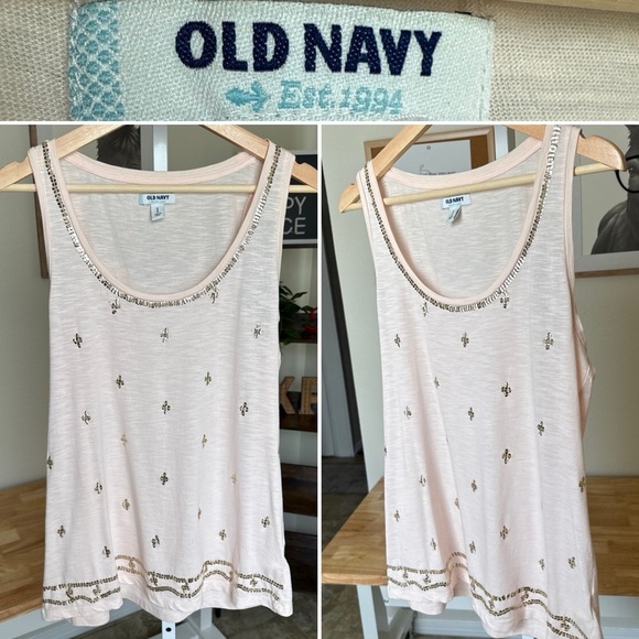 Old Navy Pink Gold Sequin Tank Top Cotton Modal Lightweight Sleeveless Size M - Picture 1 of 7